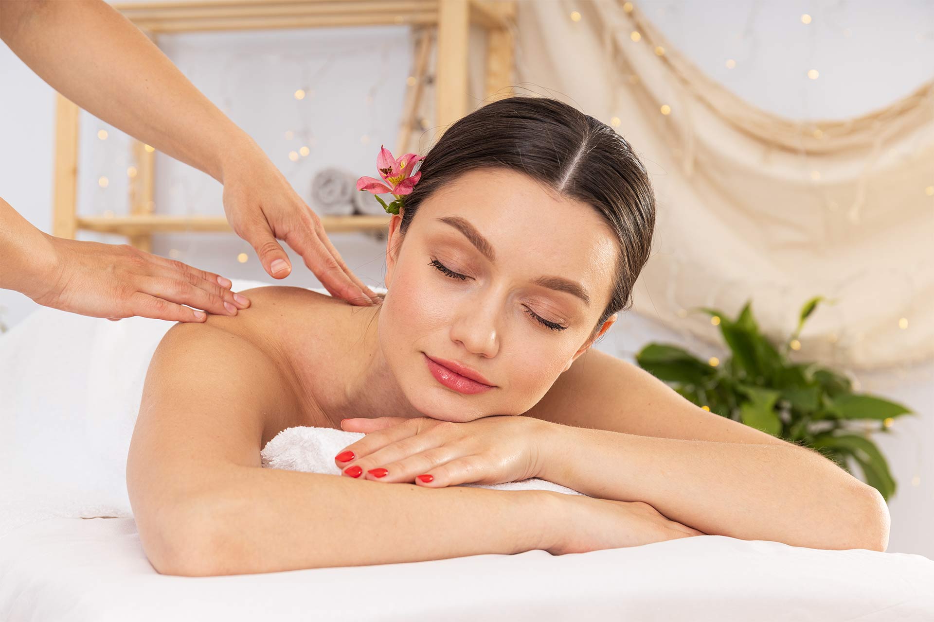 Spa self-care setup with flowers